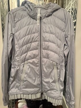 Light Gray Quilted Hooded Jacket - Women